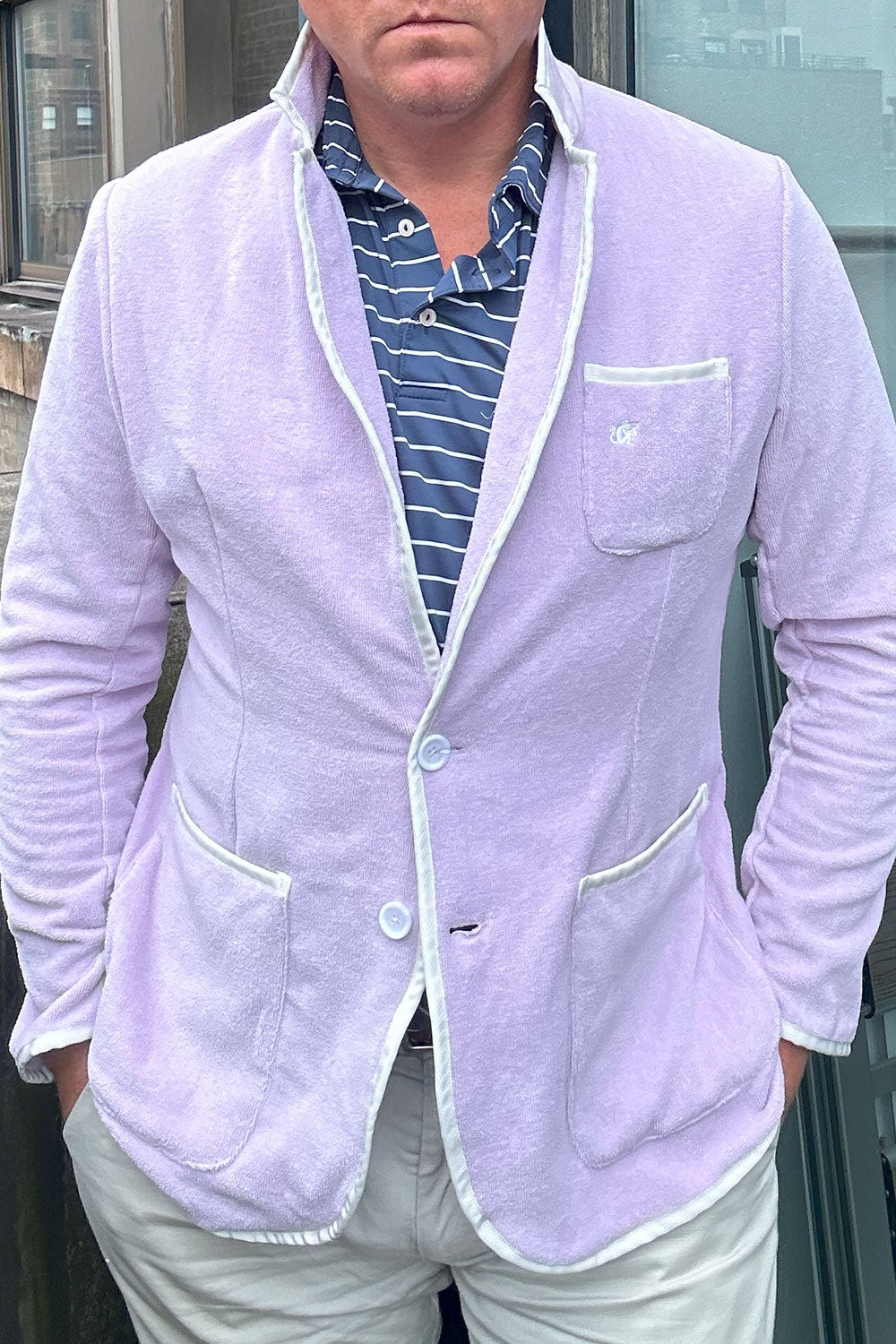 Men's Lavender Blazer with White Trim