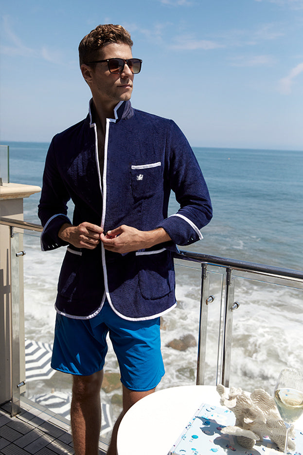 Men's Navy & White Terry Cloth Toweling Blazer