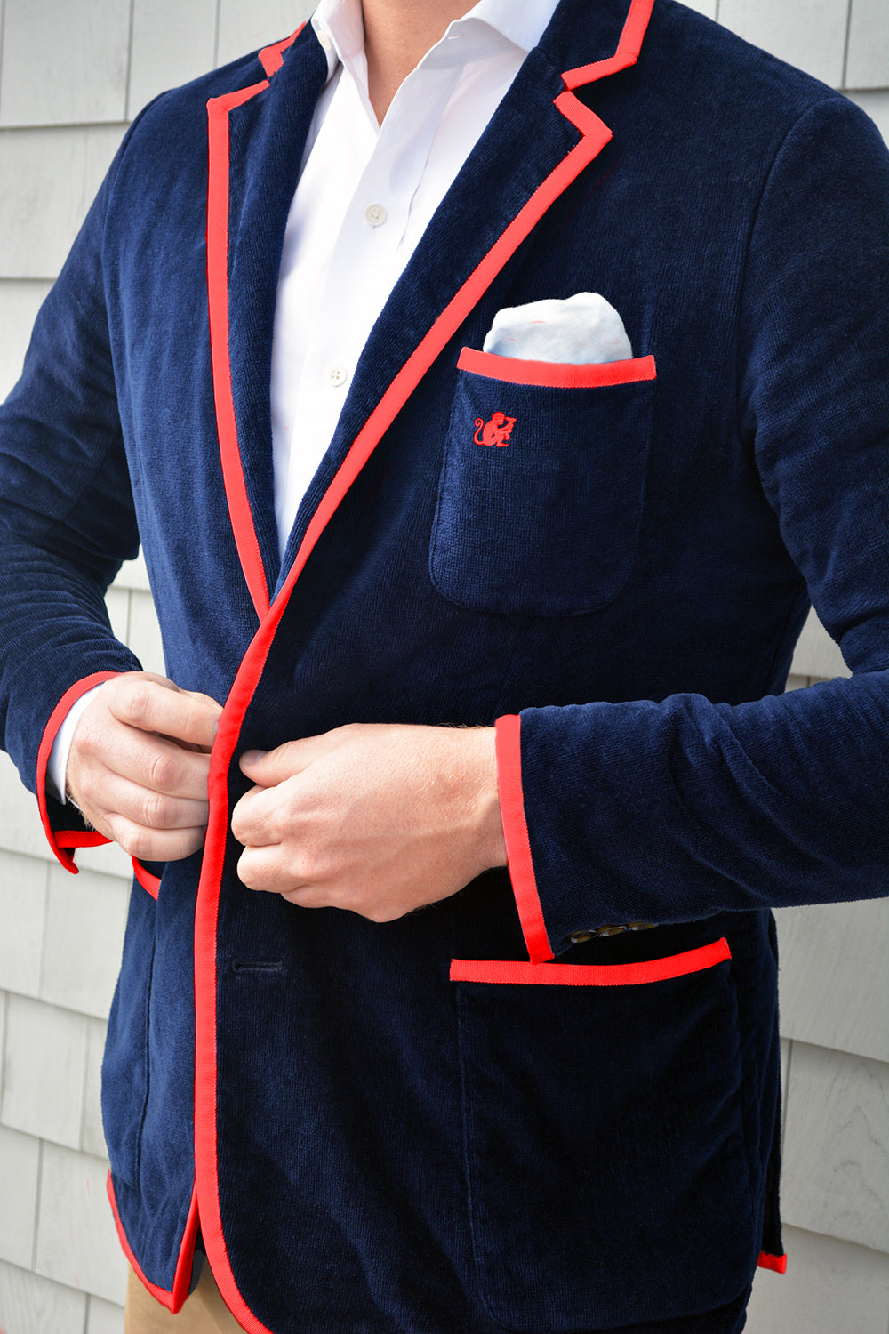 Men's Navy & Red Toweling Blazer