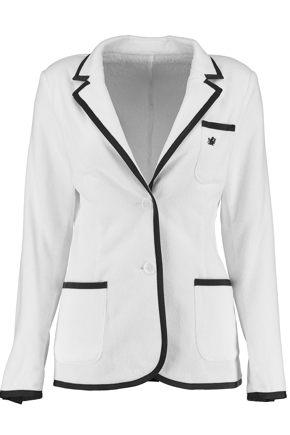 The Domino: Women's White & Black Trim Toweling Blazer (Last One: Size 4 Only)